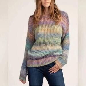 NWT TRINA TURK Size S Rainbow Marbled Open-Knit Fuzzy Sweater